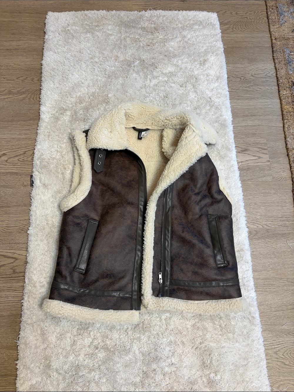 H&M brown leather fur vest. Size XXS